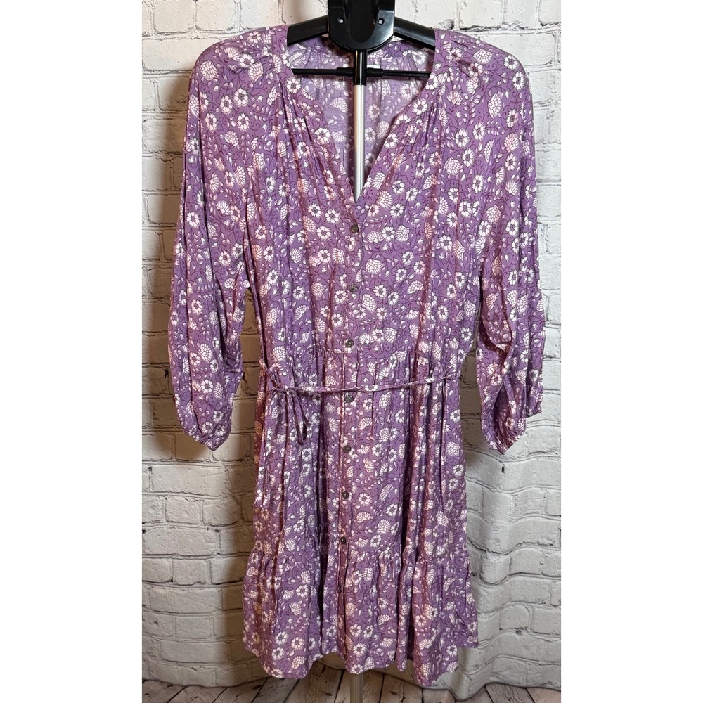 Sonoma Goods For Life Purple Floral Button Front Tiered Mini Dress XL